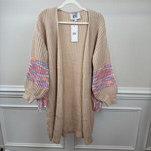 ASNE, Sweater, Size M, Beige Multicolor Knit Cardigan with Fringe Accents